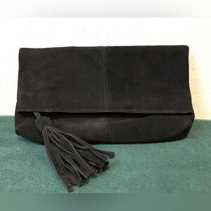 Leith Black Suede Clutch with Tassel